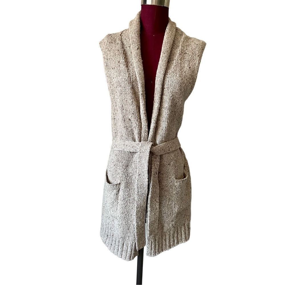 Athleta Passage Sweater Vest Belted Cardigan Tan size S with Pockets